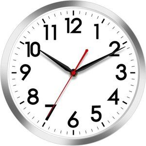 Wall Clock 10Inch Silent Wall Clocks Battery Operated Non Ticking -Modern Silver